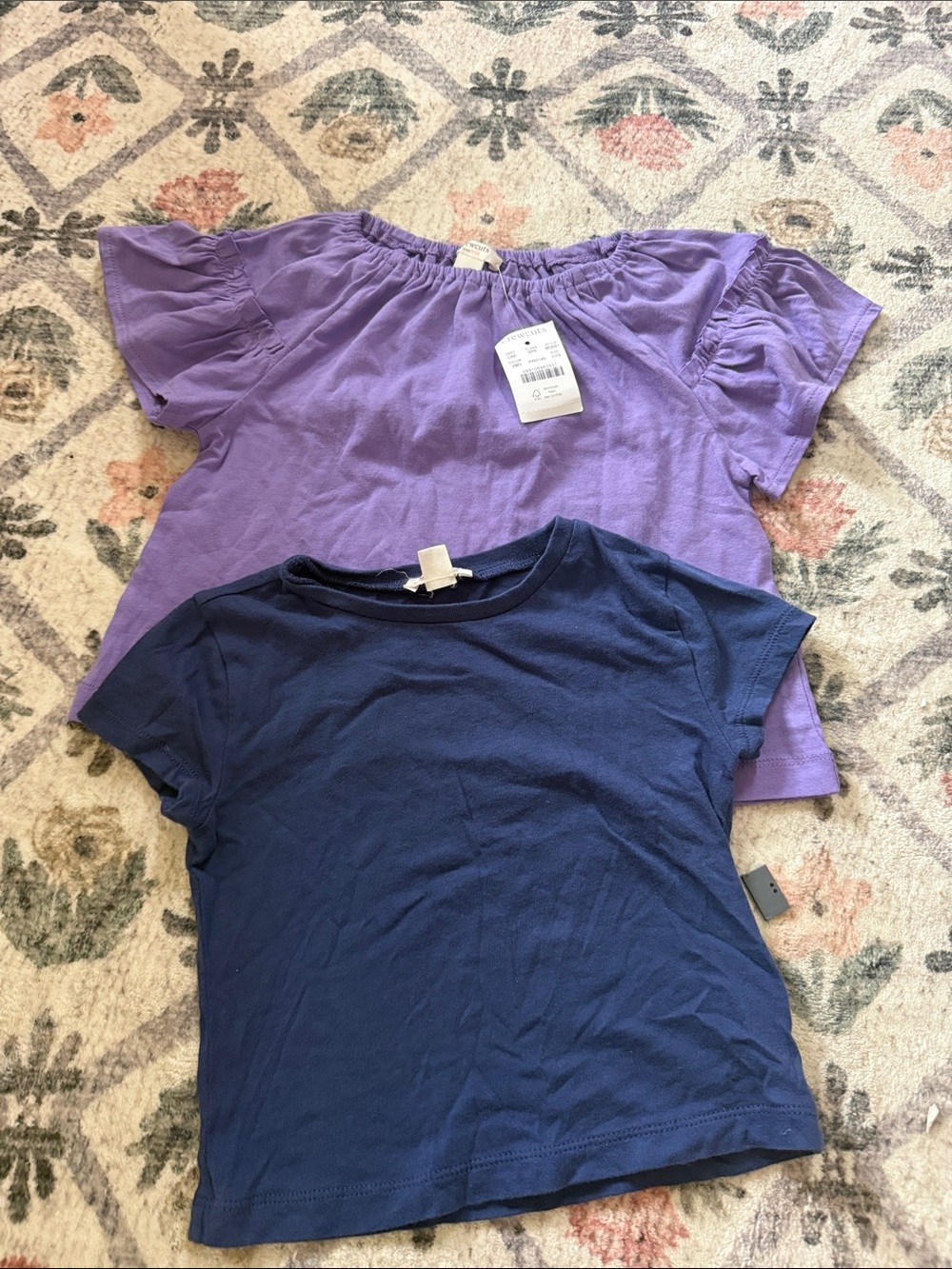 J. Crew Girls Purple Peasant Top & Navy Blue Tee Set